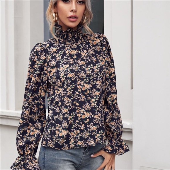 Boho floral print ruffle classic spring blouse - Picture 3 of 4